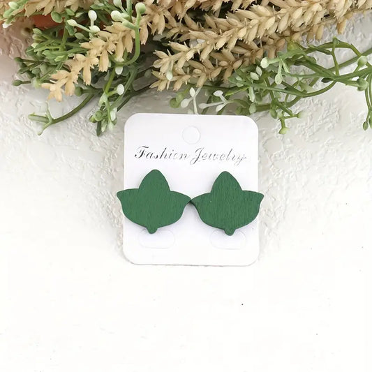 GREEN IVY WOODEN EARRINGS