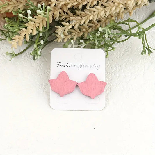 PINK IVY WOODEN EARRINGS