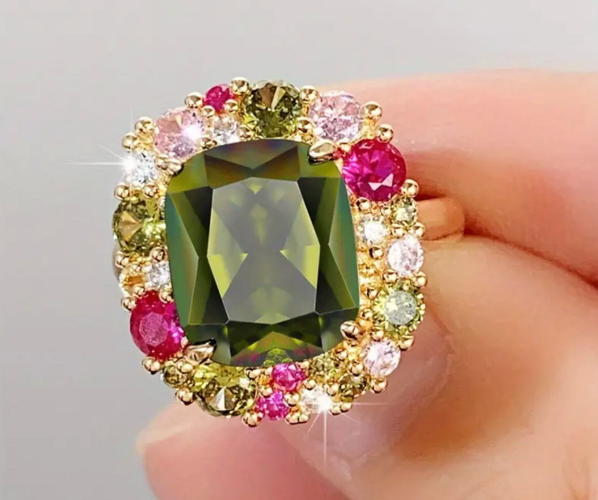 CLASSY PINK AND GREEN RING